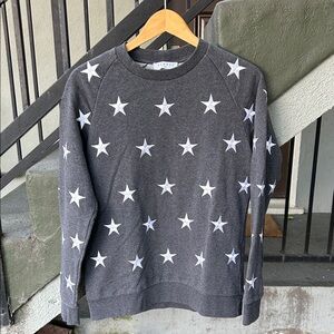 Sandro Paris Superstar Sweatshirt Embroidered Dark Grey With White Stars Sz Sm